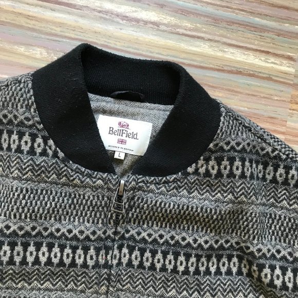 Bellfield Wool Blend Bomber Style Lined Jacket Grey Southwestern Print - Picture 5 of 10